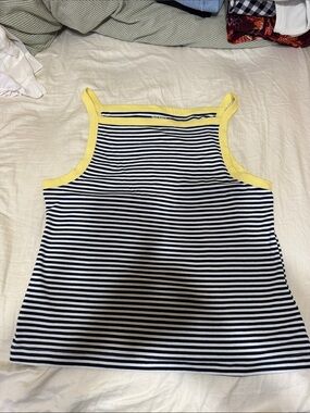 Old Navy Navy and White Striped Tank with Yellow Trim